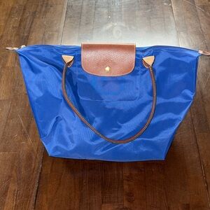 Longchamp Le Pliage blue nylon collapsable tote